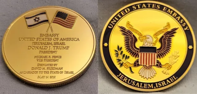 Israel Jeruslam US Embassy Gold Coins Donald Trump Palestine Gaza Strip War USA