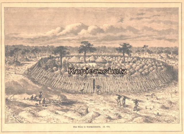 "Eine Boma in Deutsch-Ostafrika" Deutsche Kolonie Original Holzstich von 1892