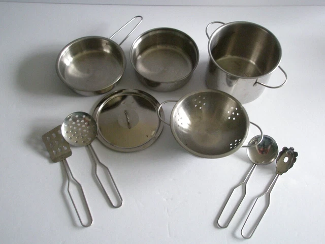 Child's Metal Aluminum Pots Pans Utensils Kitchen Set  CE #1