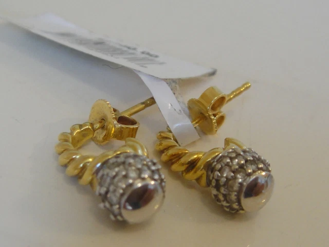 Boucles D'oreille Or Jaune 18 Carats 2.54g – Émeraude Et Rubis – Occasion Parfait état