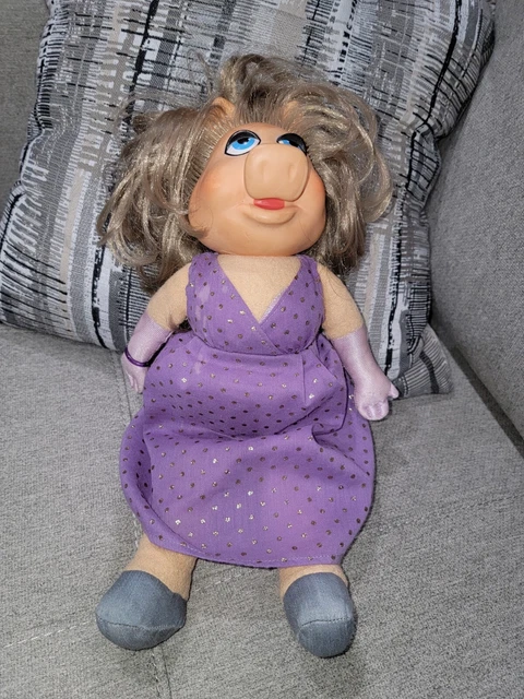 MISS PIGGY Plush Doll Fisher Price Jim Henson's MUPPETS Purple Dress ‘80 VINTAGE