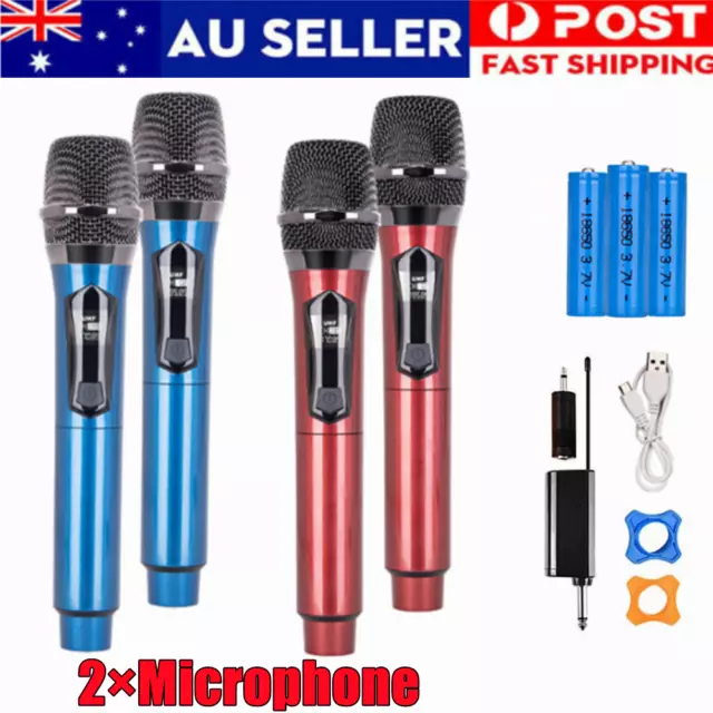 2x Wireless Microphone Handheld Cordless UHF Dynamic Mic System Karaoke Receiver