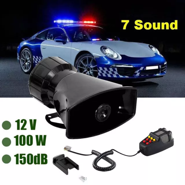 100W 12V 7 Tone Sound Car Police Siren Horn Megaphone With Mic PA Speaker System