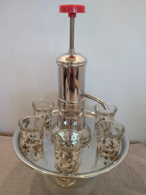 Vintage 50s 60s MCM Chrome Liquor Dispenser 6 Shot Art Deco Barware. READ