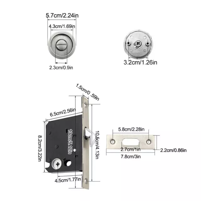 Sliding Pocket Door Bathroom Lock Privacy Set Hook Flush Pull Slide Locks 2