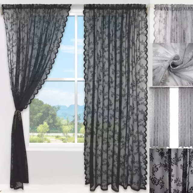Fl Lace Sheer Curtains Panel Slot Top Voile Window Ds Net Grey 10 51 Picclick Uk
