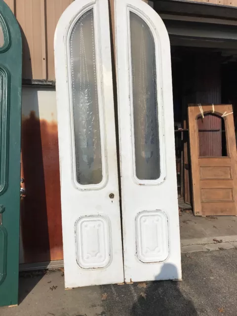 Cm 218 matched pair magnificent wheel cut antique Double Doors 47.5 x 1 21