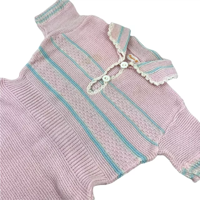 Baby Girl Knit Romper Playset Vintage 1950s Pink 3-6 Made in Germany MOP Buttons 3