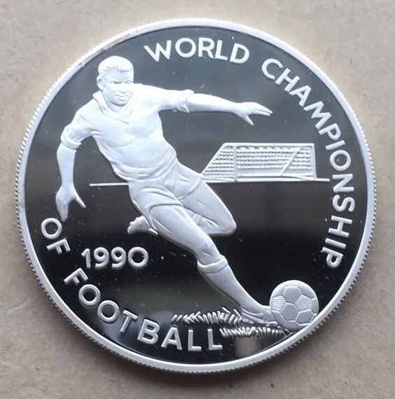 Jamaica 1990 Soccer 25 Dollars Silver Coin,Proof