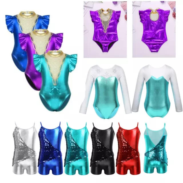 Girls Ballet Dance Leotard Shiny Ballerina Dancewear Kids Bodysuits Gym Unitards