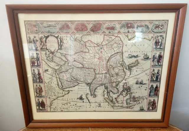 FRAMED Map of Asia by The Famous Blaeu Family, 1662 Penn Prints Map 18" x 22"