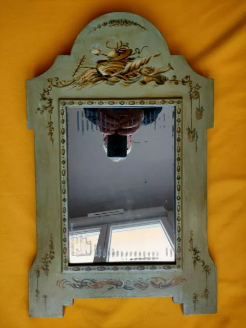 Ancien Miroir En Bois Peint Sur Le Theme Des Moissons 38Cm X 59Cm