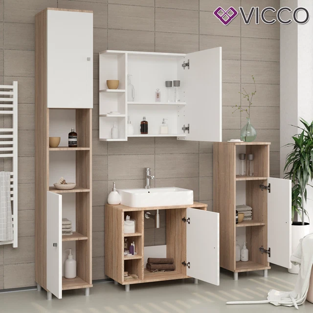 Set Mobili Bagno Fynn In Rovere E Antracite - Armadietto Specchio E Mobile Lavabo - Foto 4