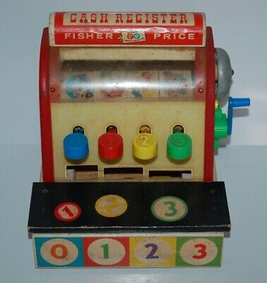 Vintage 1960's Fisher Price 972 Cash Register w/ Wooden Coins Working Condition