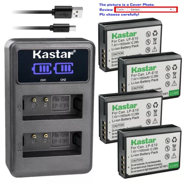 Kastar Battery LCD Dual Charger for Canon LP-E10 LPE10 & Canon EOS Rebel T7 DSLR