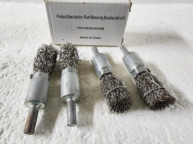 4 Rust Removing Brushes for Drills & Screwdrivers Silver Stainless Steel