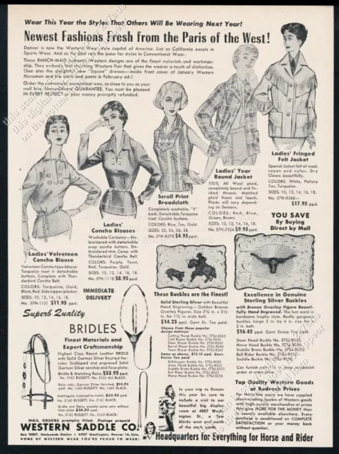 1957 Ranch Maid women's western blouse jacket 5 styles art vintage print ad