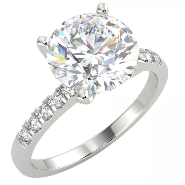 2.1 Ct Round Cut SI2/F Solitaire Pave Diamond Engagement Ring 14K White Gold