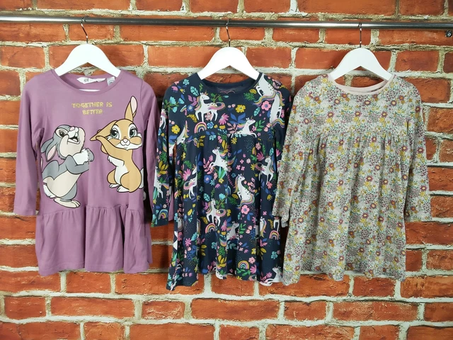 Girls Bundle Age 2-3 Years H&M Next Long Sleeve Dress Unicorn Floral Cotton 98Cm