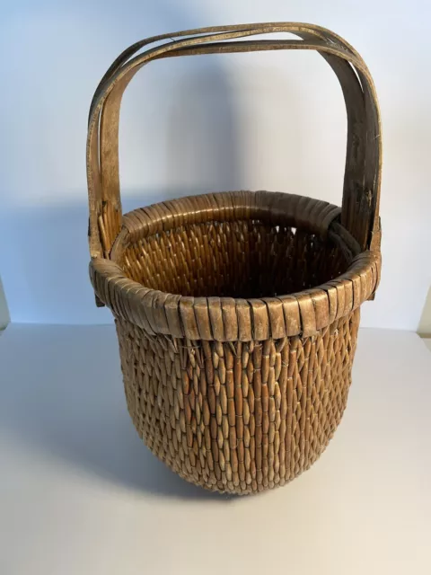 Hand Woven Willow 16" Chinese Rice Gathering Basket Primitive Antique