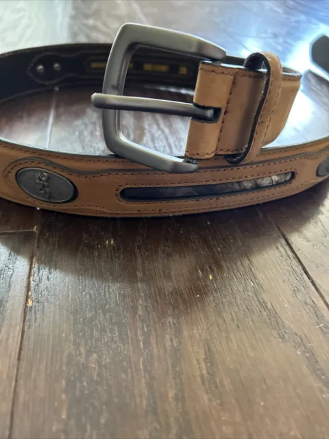 Browning Hunting Tan & Camo Leather Belt Men's Size 38 Hunting Dress Belt