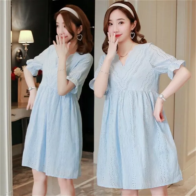 Ladies Maternity Clothes Dress Breastfeeding Lace Cotton Casual Short Sleeve New