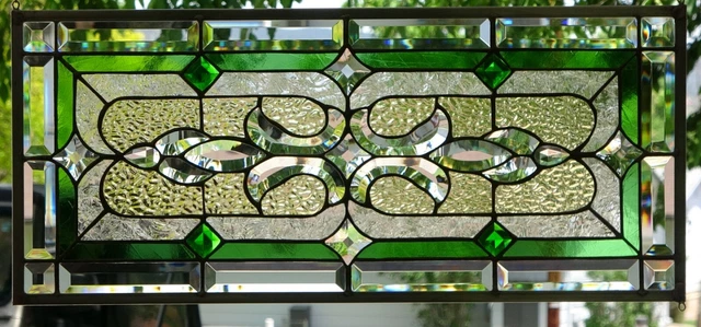 Stained Glass Transom window hanging  28 X 13 incl hooks,