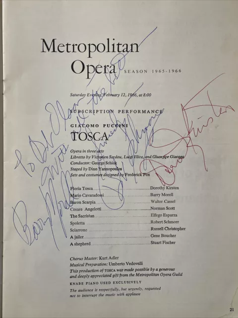 Triple Signed 1965 TOSCA OPERA PROGRAM Metropolitan KIRSTEN Morell SCHMORR