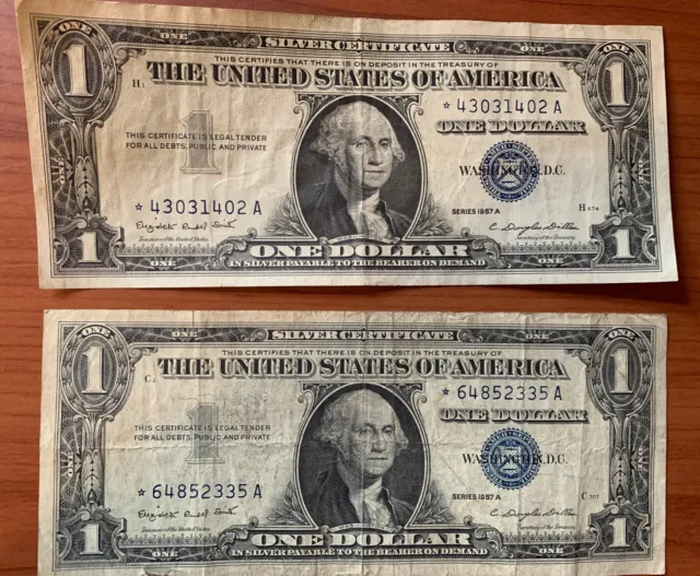 lot of 2 - 1957A  $1 ONE DOLLAR SILVER CERT *STAR NOTES*