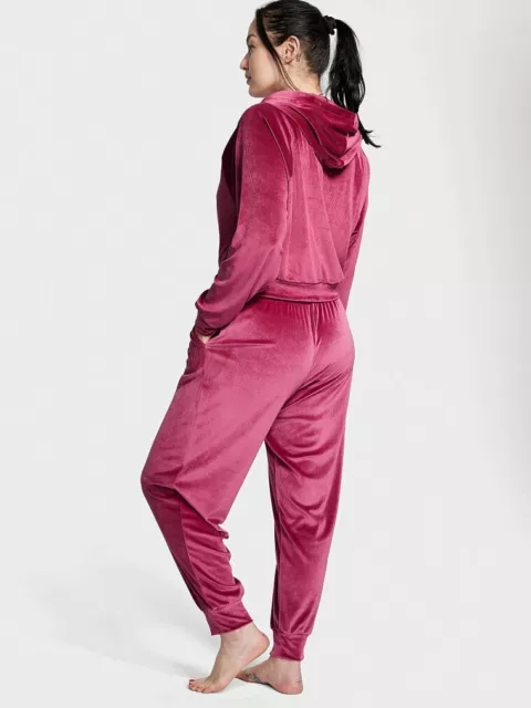 Victoria Secret Pink Velour Hoodie + Jogger Tracksuit Set Women's Small