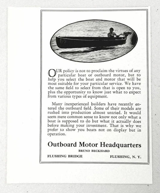 1928 Print Ad Outboard Motor Headquarters Flushing Bridge, New York