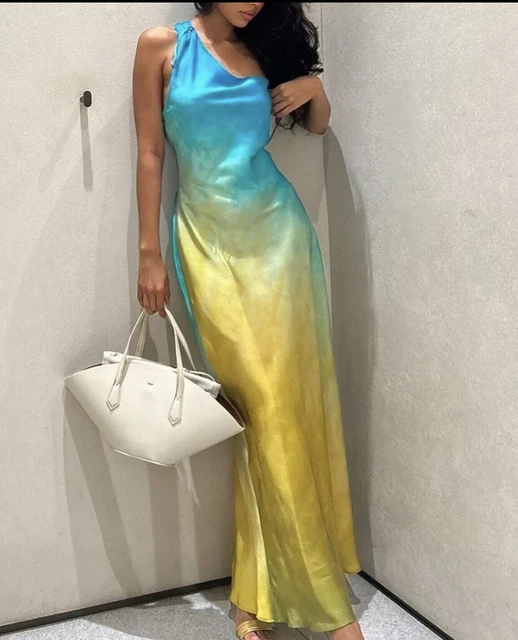 zara tie dye asymmetric dress Blue Vestido Vestito Tie Dye Zara Vestido Rosa Print Dress Zara Vestito Tie Dye ZARA TIE-DYE PRINT ASYMMETRIC DRESS MIDI NEW