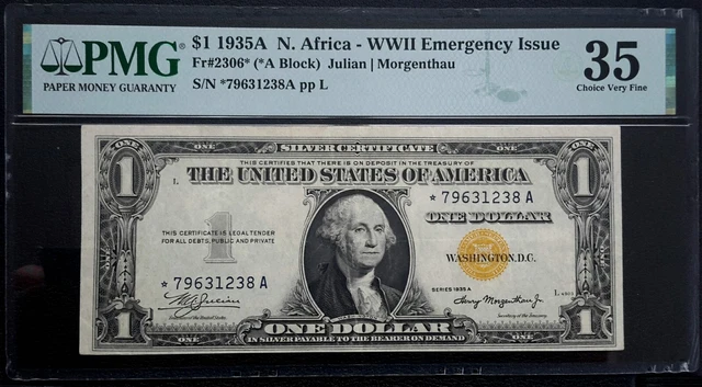 1935-A STAR North Africa $1 Silver Certificate PMG 35 Choice Very Fine Fr. 2306*