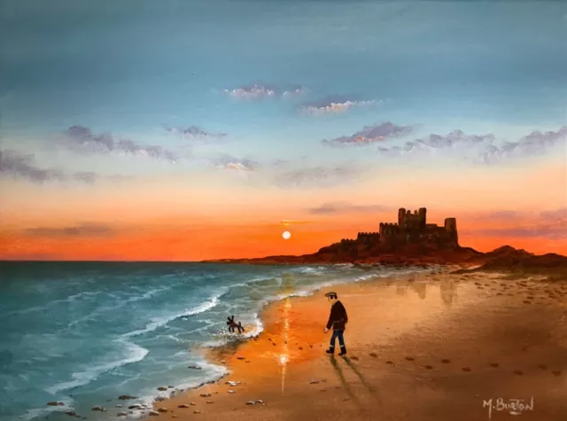 Mal.burton Original Oil Painting  Sunrise Bamburgh Castle  Northern Art Direct