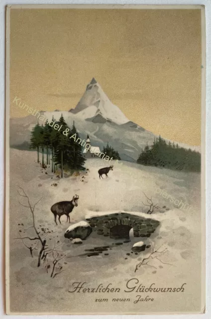 AK alte Postkarte Motiv Neujahr Sylvester um 1916 Litho Landschaft