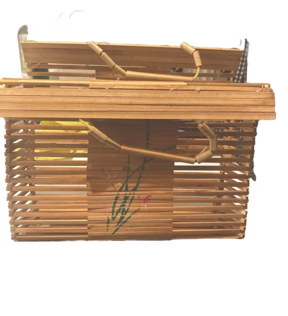 Bamboo Slatted Basket/ Handbag Fully Collapsible With Handles