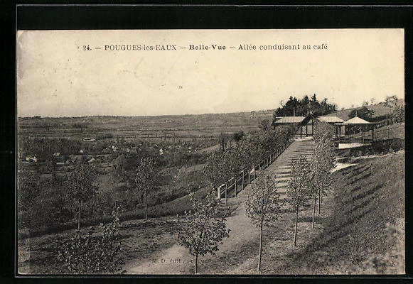 CPA Pougues-les-Eaux, Belle-Vue, Alley leading to coffee
