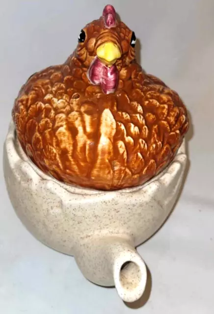 quirky chicken nesting on egg teapot farmhouse country kitsch 2