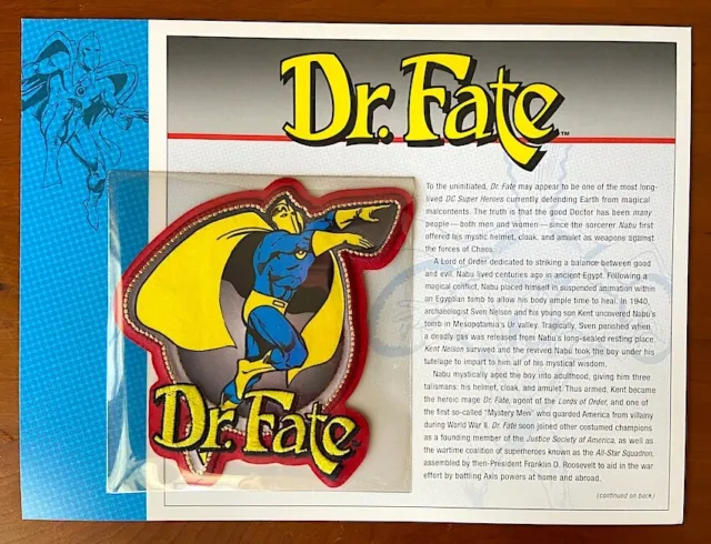 DR. FATE PATCH on INFO CARD ~ from Willabee & Ward ~ DC COMICS PATCH COLLECTION