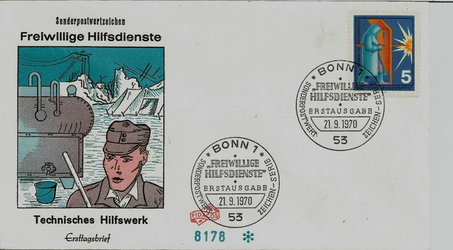 BRD FDC MiNr 629 (2P) "Freiwillige Hilfsdienste" -Technisches Hilfswerk (THW)-