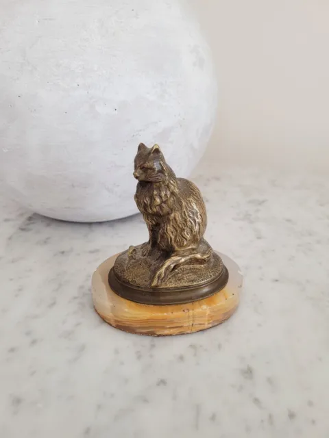 Ancien Sujet En Bronze Animalier   " Chat Assis Près D'une Souris "