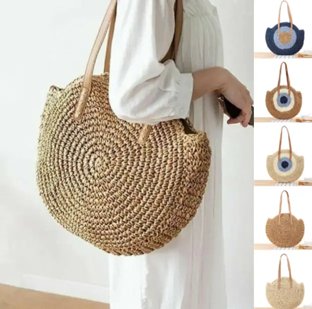 Straw Beach Shoulder Bag Handmade Woven Handbag Women Bohemian Summer Totes