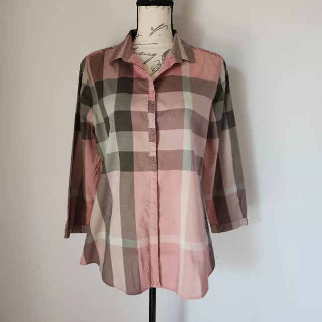 NWoT Burberry Brit Pink Nova Check Button-Up Shirt Long Sleeve Cotton Women's L