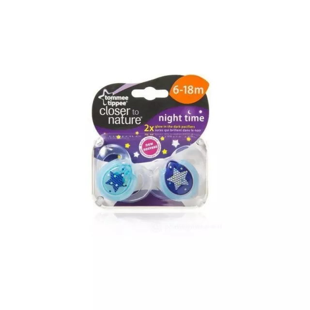 TOMMEE TIPPEE Closer to Nature - 2 silicone soothers night time 6/18m - assorted