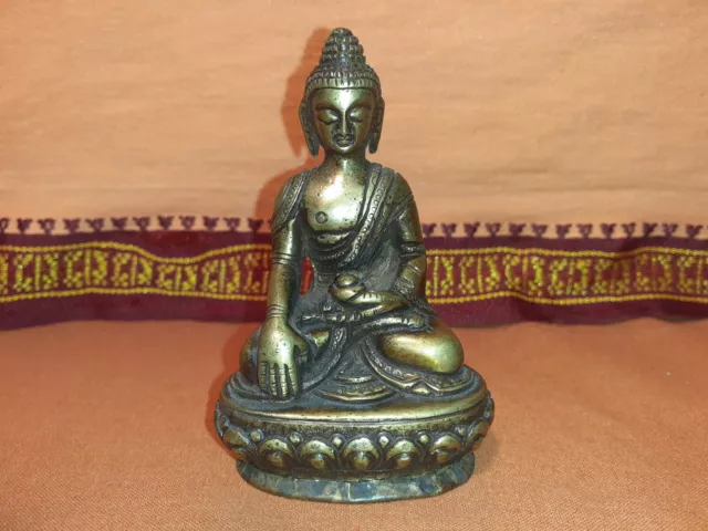 Buddha Figur Skulptur Statue, Bronze aus Indien, ca. 9 cm, ca. 0,25 kg