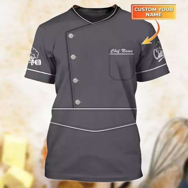 Custom Name Grey T Shirt For A Master Chef Cooking Lover Chef Uniform_6996