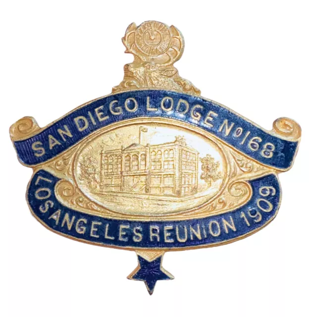 Antique 1909 B.P.O.E. Elks San Diego Lodge No 168 Enameled Medal Badge Pin BPOE