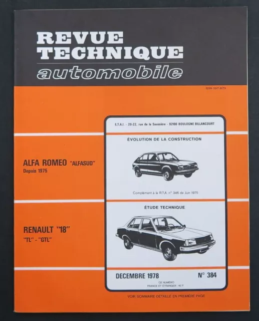 Revue Technique Automobile Rta 384 Alfa Romeo Alfasud Renault 18 Tl Gtl