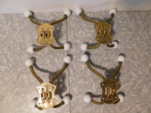 solid brass double coat hooks with white glass ball ends 2