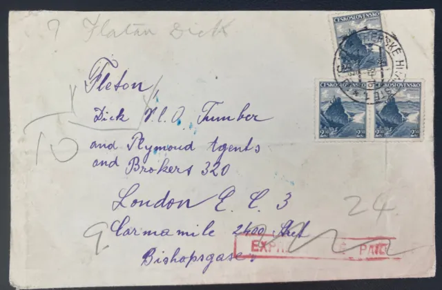 1939 Therske Czechoslovakia Germany Express Censored Cover To London England